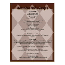 Carte postale de recette de gâteau de chocolat