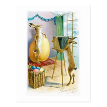 Carte postale de salutation du portrait de lapin d