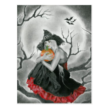 carte postale de sorcière de nuit de Halloween