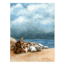 Carte postale de tempête de plage de chaton