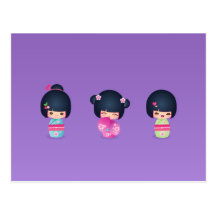 carte postale du kokeshi trois