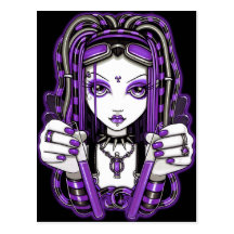 Carte postale féerique d'art de Goth de Cyber pour