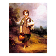 Carte postale : Fille de cottage avec le chien et 