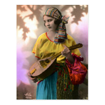 Carte postale gitane colorée de fille