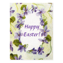 Carte postale heureuse de Pâques de violettes vint