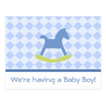Carte postale jaune et bleue de bébé de basculage 