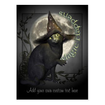 Carte postale magique de chat noir