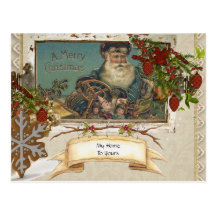 Carte postale primitive de vacances de Père Noël d