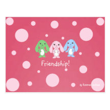 Carte postale rosâtre de lapin et d'amis