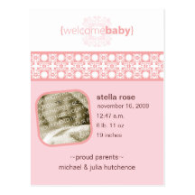 Carte postale rose de faire-part de naissance de p