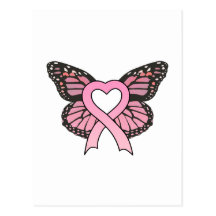 Carte postale rose de papillon de coeur de ruban