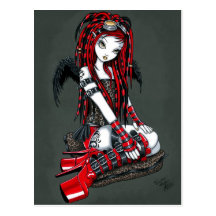 Carte postale rouge "cramoisie" d'ange de Goth de 