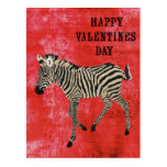 Carte postale rouge de jour de Valentines de zèbre
