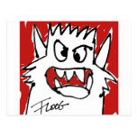 Carte postale rouge de monstre de bande dessinée