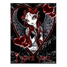 Carte postale rouge de Saint-Valentin d'ange de "S