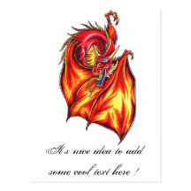 Carte postale rouge de tatouage de dragon à ailes 