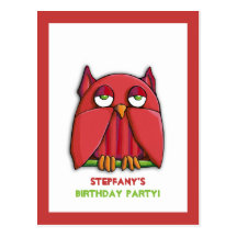 Carte postale rouge d'invitation d'anniversaire de