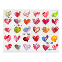 Carte postale TELLEMENT HEUREUSE de 30 coeurs de V