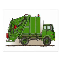 Carte postale verte de camion à ordures