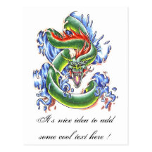 Carte postale verte fraîche de tatouage de dragon 