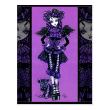 Carte postale victorienne d'ange de chat gothique 