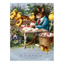 Carte postale vintage de lapin de Pâques