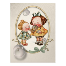 Carte postale vintage d'illustration d'enfants en 