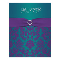 Carte pourpre et turquoise de mariage damassé RSVP invitations