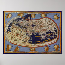 Carte Ptolemaic antique vintage du monde, 1482 Affiches