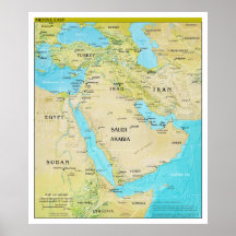 Carte régionale géopolitique du Moyen-Orient Poster