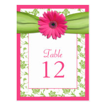 Carte rose de nombre de Tableau de damassé de vert Carte Postale