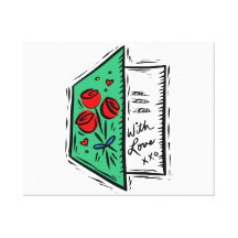carte rose ouverte avec amour toile tendue sur châssis