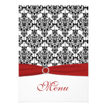 Carte rouge, blanche, et noire de menu de mariage  bristols