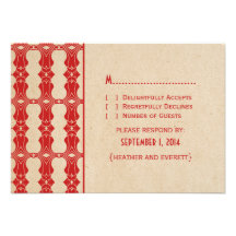 Carte rouge de réponse de frontière d'art déco cartons d'invitation
