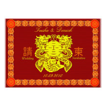 Carte rouge d'invitation de dragon de mariage chin