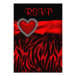 Carte rouge du coeur RSVP de zèbre rouge Bristols