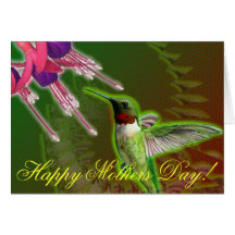 Carte rouge rouge de jour de mères de colibri et d