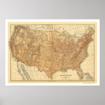 Carte topographique des Etats-Unis - 1883 Posters