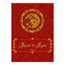 Carte traditionnelle de dragon du bonheur rouge RS Faire-parts
