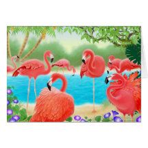 Carte tropicale de flamants