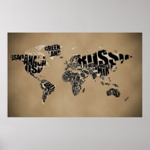 Carte typographique du monde affiche