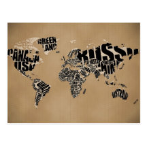 Carte typographique du monde cartes postales