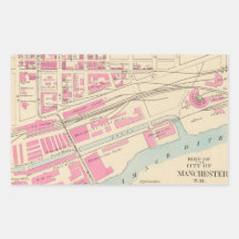 Carte vintage de Manchester NH (1892) (2) Autocollants En Rectangle