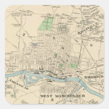 Carte vintage de Manchester NH (1892) Autocollant