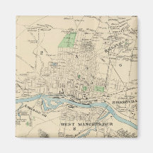 Carte vintage de Manchester NH (1892) Aimant Pour Réfrigérateur