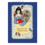 Carte vintage de Valentine avec des oiseaux bleus