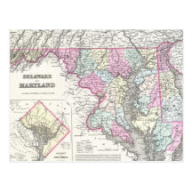 Carte vintage du Maryland (1855) Cartes Postales