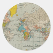 Carte vintage du monde autocollants ronds