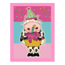 Cartes d'anniversaire et affranchissement de vache carte postale