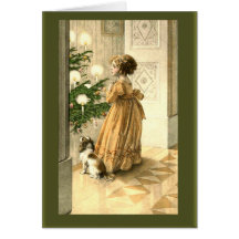 Cartes d'arbre de Noël victorien et de petite fill